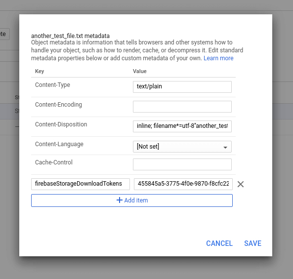 Firebase download tokens in the Google Cloud Console